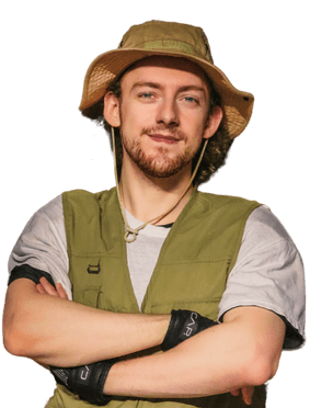 Worldcrafters Team Member-A brown-haired man wearing an apricot hat